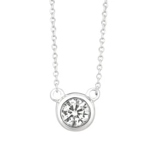 Ciondolo Collana Solitario Lunetta Diamante Naturale 0,25 Carati Oro Bianco 14K G SI - Foto 1 di 2