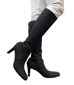 Christian Dior Vintage Trotter Monogram Long Boots Heels #37,5 Black Canvas - Bild 1 von 15