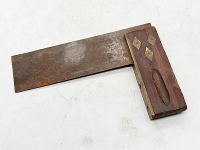 ANTIQUE SOLID BRASS AND WOOD SIGNED WILLIAM MARPLES - TRY SQUARE SET CARPENTRY - Image 1 of 4