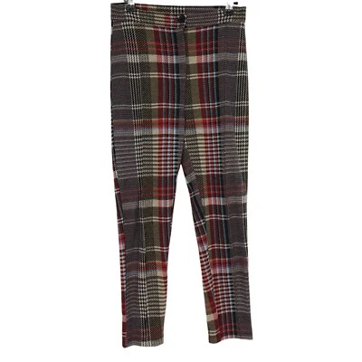 Free People Skinny Ankle Pants Multicolor Red Plaid High Rise Knit Pant Womens 2 - Image 1 of 4