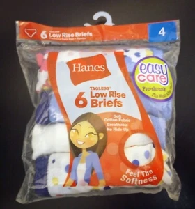 6 Pack Hanes Girls Size 4 Tagless Low Rise Briefs Pre-shrunk Breathable Cotton  - Picture 1 of 7