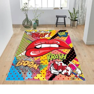 Lovely Lips, Retro Pop Art Poster Rug, Lips Pattern Rug, Pop Art Carpet, Retro - Picture 1 of 9