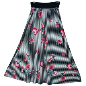 Robert Louis Retro Long Maxi Skirt Womens S Black Striped Floral Stretch Flowy - Imagen 1 de 6
