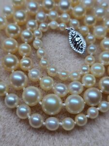 ANTIQUE, EARLY 20c, GRADUATING CULTURED PEARLS NECKLACE,18ct WHITE  GOLD CLASP