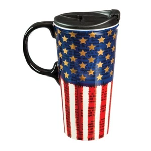 17 Unzen Liberty USA Patriot Keramik Reisebecher Becher mit Box, isoliert - Bild 1 von 8