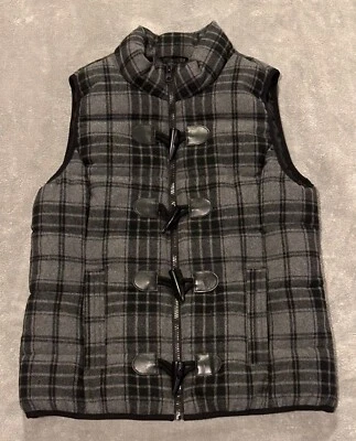 Chaleco tallado con volantes para mujer talla pequeña negro acolchado lana a cuadros EC 0644 Foto 1 de 4