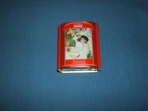 Vintage COKE TIN CANISTER SLOPED HINGED LID TIN BOX COCA COLA GIRL SODA FOUNTAIN - Picture 1 of 5