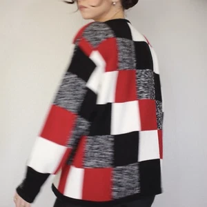 Vintage Dressbarn Sweater Size M Check Print Full Zip Chunky Knit 90s Retro - Picture 1 of 14