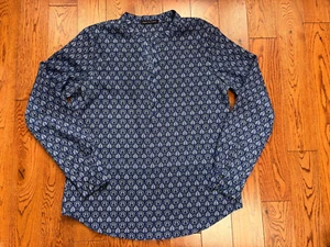 Damen Violet & Claire Marine & Weiß Druck Langarm V-Ausschnitt Tunika Top Gr. Medium - Bild 1 von 5