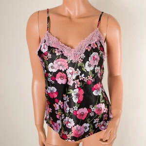 💖 SECRET TREASURES Sleepwear Medium Cami Tank Top Floral Silky Satin - Picture 1 of 6
