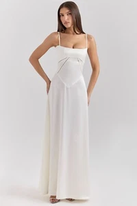 HOUSE OF CB 'Anabella' Ivory Satin Lace Up Maxi Dress L+ PLUS CUP 14/16 3826 - Picture 1 of 10