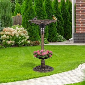 Solar Bird Bath Standing Pedestal Birdbath & Feeder Combo w/ Lotus Leaf Bowl - Picture 1 of 6