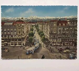 Postcard Vtg Bahnhofstrasse Zurich Switzerland Shopping Cars Railcars 1930s READ