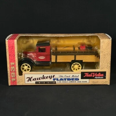 1997-1931 Hawkeye-Die Cast Metal Flatbed Truck-True Value-1/34 Scale Bank NIB - Image 1 of 4