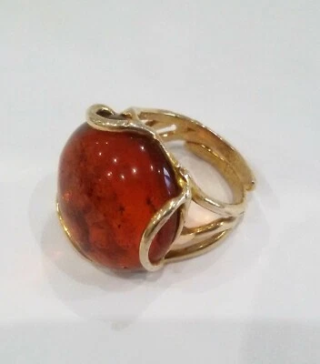 ANELLO IN AMBRA TAGLIO TONDO IN ARGENTO 925 ADATTO A QUALSIASI MISURA - Immagine 1 di 4