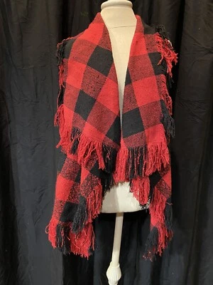 Chelsea & Theodore Long Cape/Vest S’Less Women Sz.PS-Poly Bl-Red/Blk Plaid - Image 1 of 4