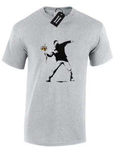 FLOWER THROWER BANKSY MENS T- SHIRT COOL GRAFFITI URBAN ART DESIGN TOP (COLOUR) - Picture 1 of 28