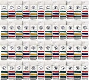 48 PK of Kids Cotton Tube Socks White With Stripes Size 4-6 - Boys Crew Sock - Picture 1 of 7