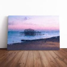 West Pier Brighton Beach In Abstract Seascape Canvas Wall Art Print Framed