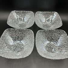Vetropuro 6” Clear Pebble Textured Glass Square  Bowl Made in Turkey Set of 4