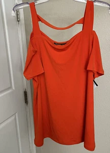 INC Cosmic Orange Strappy Cold-Shoulder Top Size Large 1066 - Picture 1 of 4