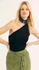 NWT Free People FAB! Caroline One-Shoulder Top w Scarf Neck in Black Size S - Picture 1 of 4