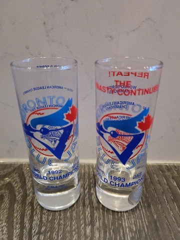 New Vintage World Series Toronto Blue Jays Shot Glasses 1992 1993 2oz Never Used Cover