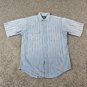 Vintage Woolrich Shirt Mens Medium Blue Striped Utility Distressed Casual 90s - Picture 1 of 10