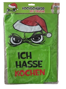Grinch Kochschürze mit Tasche Ich hasse kochen Schürze Grün NEU Weihnachten - Bild 1 von 3