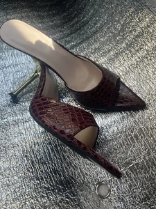 Women Burgundy High Heel Slip On Slipper Sandals 4” Heels - Picture 1 of 3