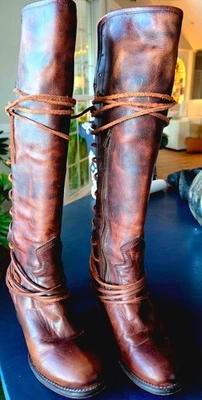 Botas de cuero Freebird carbón talla 10 marrón coñac altas con cordones Foto 1 de 4