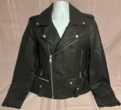 Chaqueta de motociclista de cuero genuino 7 para toda la humanidad negra L Foto 1 de 4