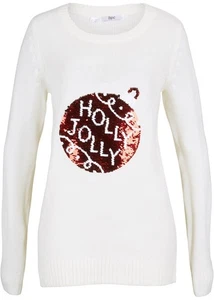 Neu Weihnachtspullover Wendepailletten Gr. 44/46 Wollweiß Damenpulli - Bild 1 von 1