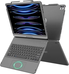 Graue drehbare/schwenkbare Tastatur Hülle iPad Air 13" M3 2025 M2 2024 Pro 12.9 - Bild 1 von 13