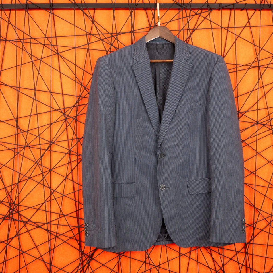 HUGO BOSS Mens Gray Striped Classic Blazer Size 42R / 52 The CRWLEY1 Two Buttons - Image 1 of 4