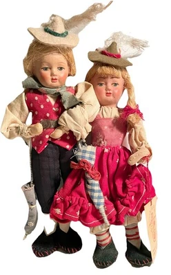 Vintage ORIGINAL SALZBURG Menino Menina Par de Bonecas FEITAS NA ÁUSTRIA 8” Bonecas com Etiqueta - Imagem 1 de 4