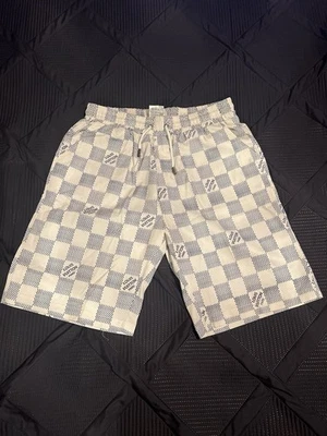 Custom Damier Azur Vintage Beach Shorts Swim Trunks Men's Size XXL White New - Image 1 of 4