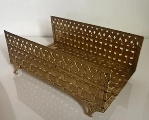 Hollywood Regency Gold Waschlappen Serviettenhalter MCM geflochten Metall Vintage Fuß - Bild 1 von 9