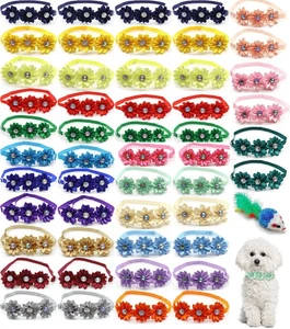 100 Pack Dog Bowtie Flower Dog Collar Girl Dog Accessories Adjustable Girl Pu... - Bild 1 von 6