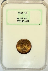 1903 Indian Head Cent 1¢ NGC MS65 RB 📍LIME GREEN FATTY NGC HOLDER📍 - Picture 1 of 2