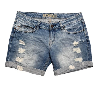 Pantalones Cortos Bongo Juniors 11 Cintura Baja Envejecido Desgarro Reparación Puño Algodón Medidas W32 Foto 1 de 4