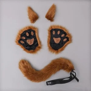 Katzenohren Schwanz Set Kunstfell Fuchs Wolf Ohr Stirnband Pfote Handschuhe Set Kostüm Zubehör... - Bild 1 von 7