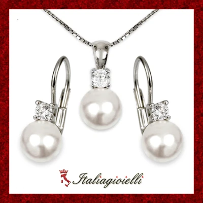 Elegante Parure Perla in Argento 925 Rodiato Oro Bianco - Immagine 1 di 4