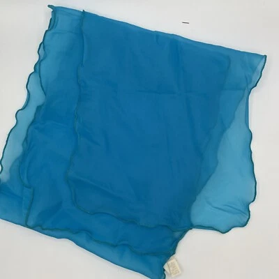 Vintage Blue Aqua Scalloped Headscarf Nylon 51 in X 11 in - Image 1 of 4