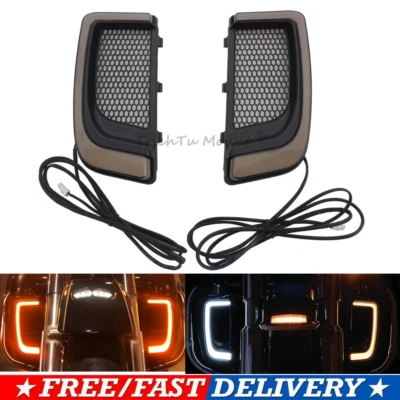LED Running Light Turn Signal Fairing Lower Grills For Harley Road Electra Glide - Imagem 1 de 4