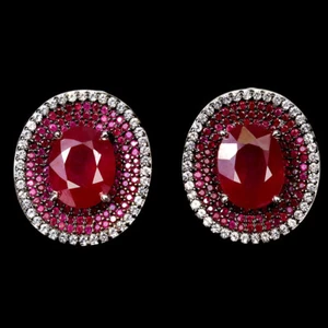 Valentín 925 Plata Anillo Pendientes Rubí Redondo Myanmar Piedra Preciosa Zafiro - Imagen 1 de 14