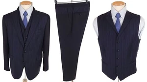 Etro Wool & Cashmere Multi Fabric Pinstripe 3pc Suit 54 US 44 Navy - Picture 1 of 16