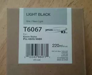 09-2021 NEW GENUINE EPSON T6067 LIGHT BLACK 220ml K3 INK STYLUS PRO 4800 4880 - Picture 1 of 1