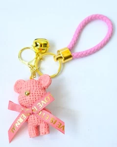 Love Is Eternal Pink Teddy Bear Keychain Cartoon Pendant Bow Keycharm Bell - Picture 1 of 4