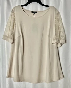 Adrianna Papell Women’s Plus Daisy Sheer-Mesh Short Sleeve T-Shirt Beige Sz 1X - Picture 1 of 8